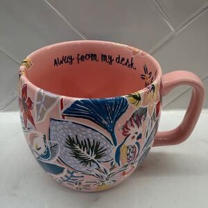Pink “Away From My Desk” Tropical Parrot Mug – Colorful Floral Design